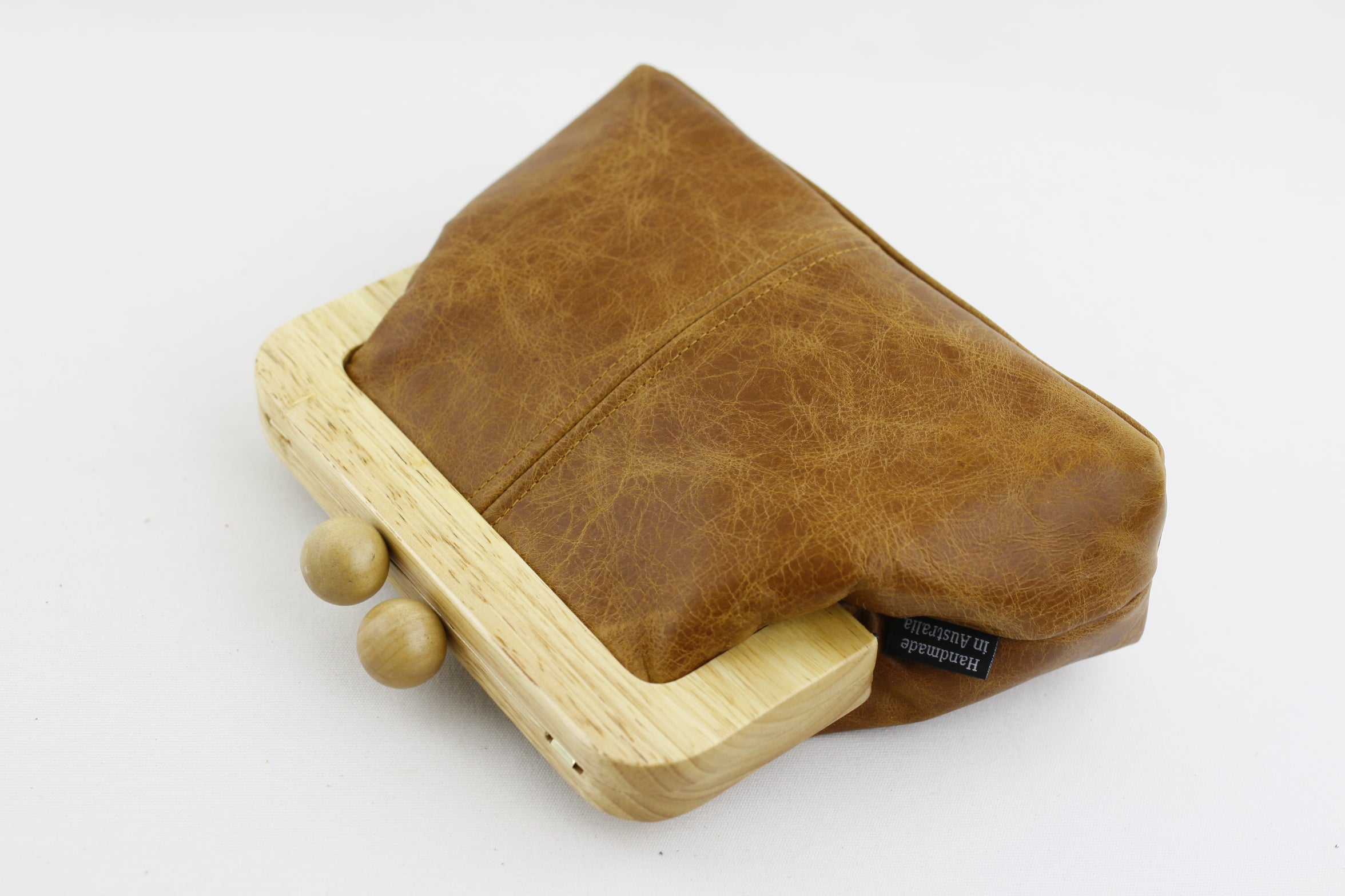 Distressed Tan Genuine Leather Clutch Bag with Strap | PINKOASIS