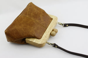 Distressed Tan Genuine Leather Clutch Bag with Strap | PINKOASIS