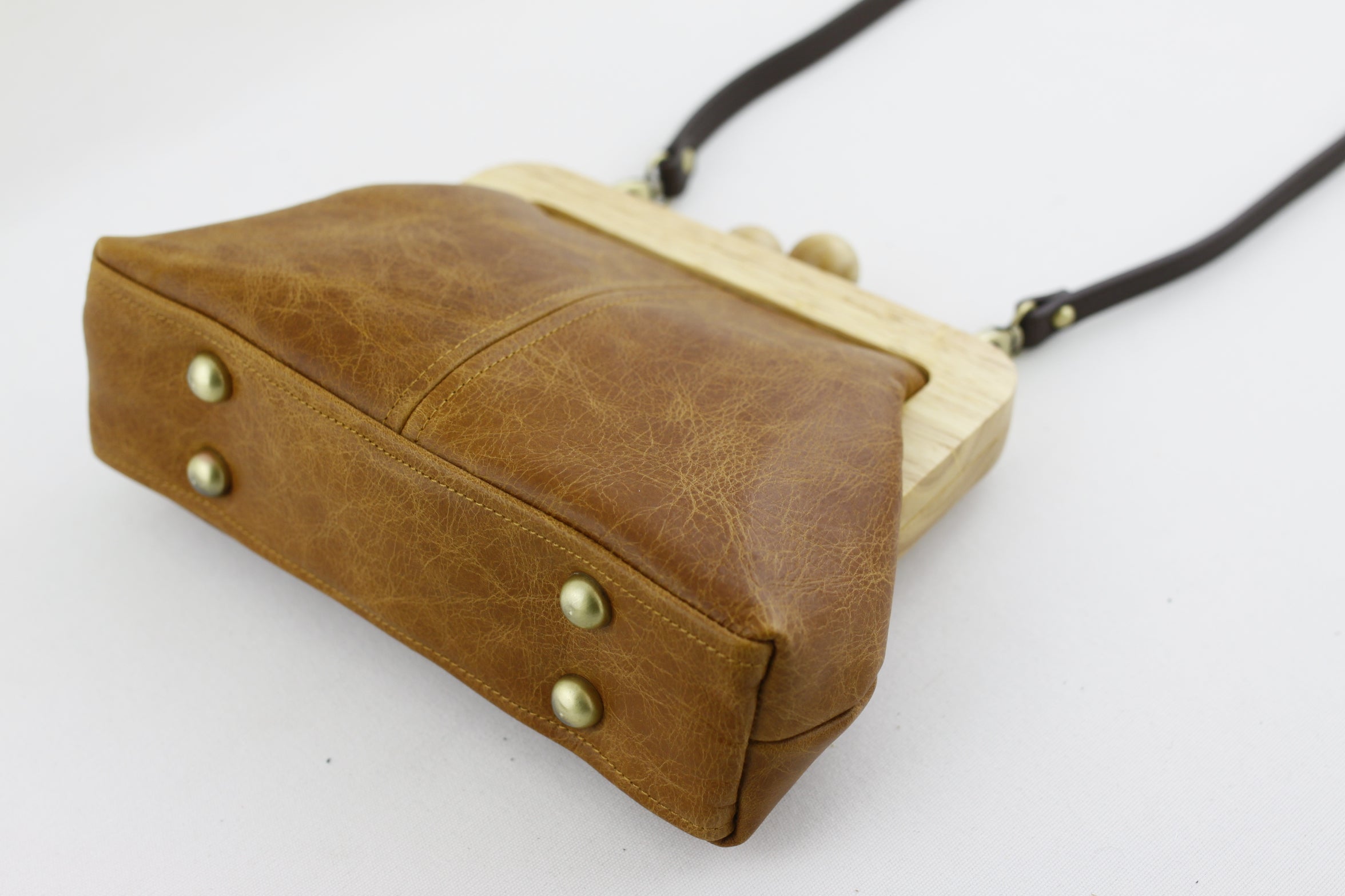Distressed Tan Genuine Leather Clutch Bag with Strap | PINKOASIS