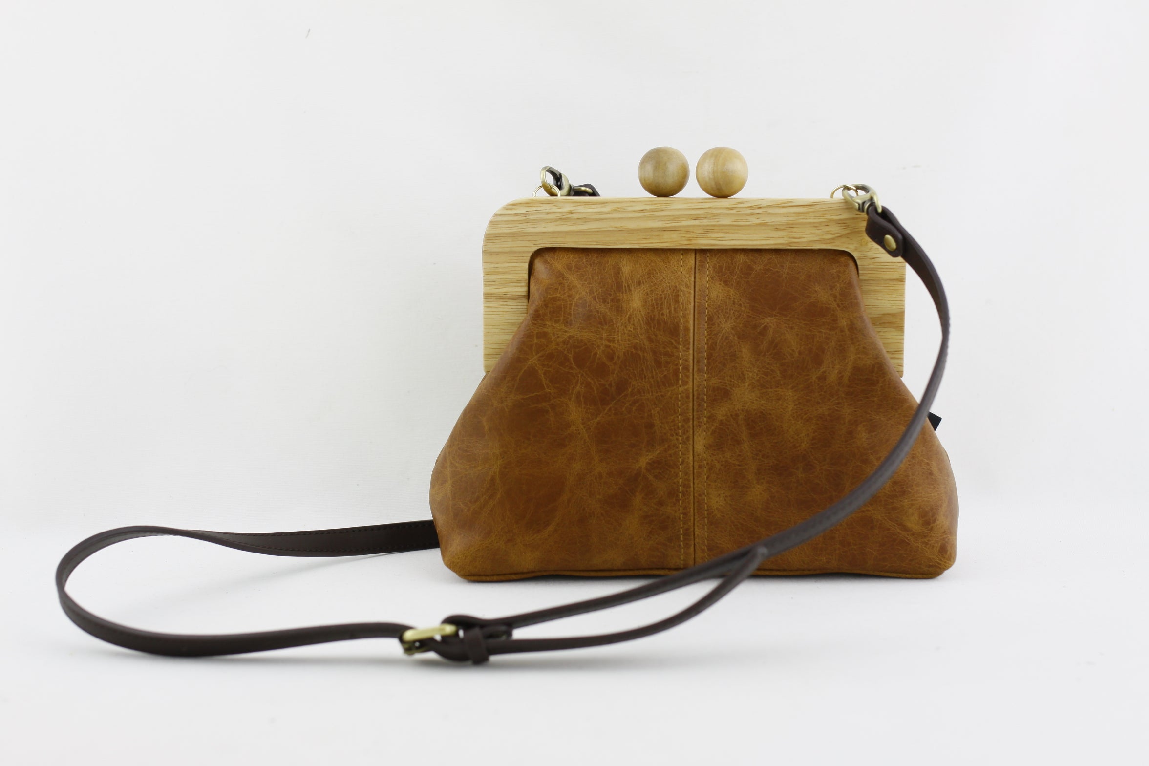 Distressed Tan Genuine Leather Clutch Bag with Strap | PINKOASIS