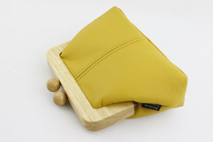 Mustard Genuine Leather Clutch Bag with Leather Strap | PINKOASIS