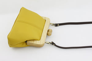 Mustard Genuine Leather Clutch Bag with Leather Strap | PINKOASIS