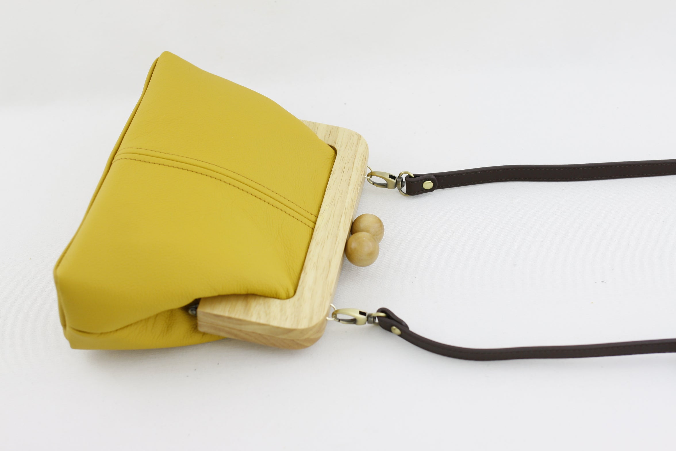 Mustard Genuine Leather Clutch Bag with Leather Strap | PINKOASIS