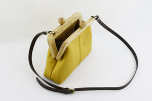 Mustard Genuine Leather Clutch Bag with Leather Strap | PINKOASIS