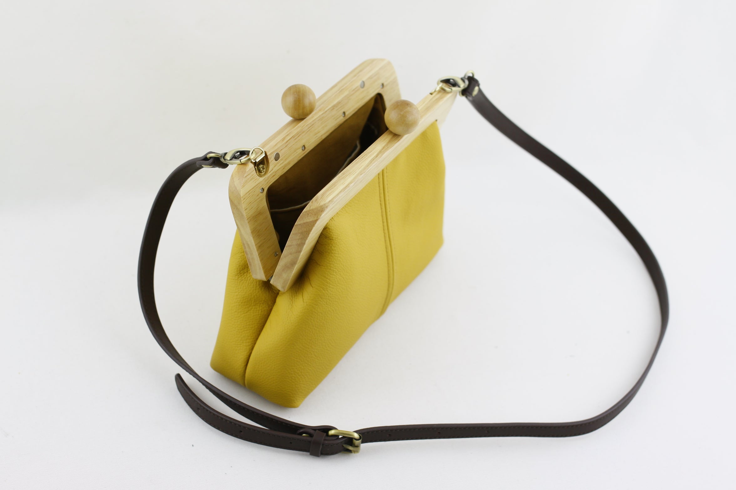 Mustard Genuine Leather Clutch Bag with Leather Strap | PINKOASIS