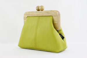 Women's Green Genuine Leather Clutch Bag with Strap | PINKOASIS