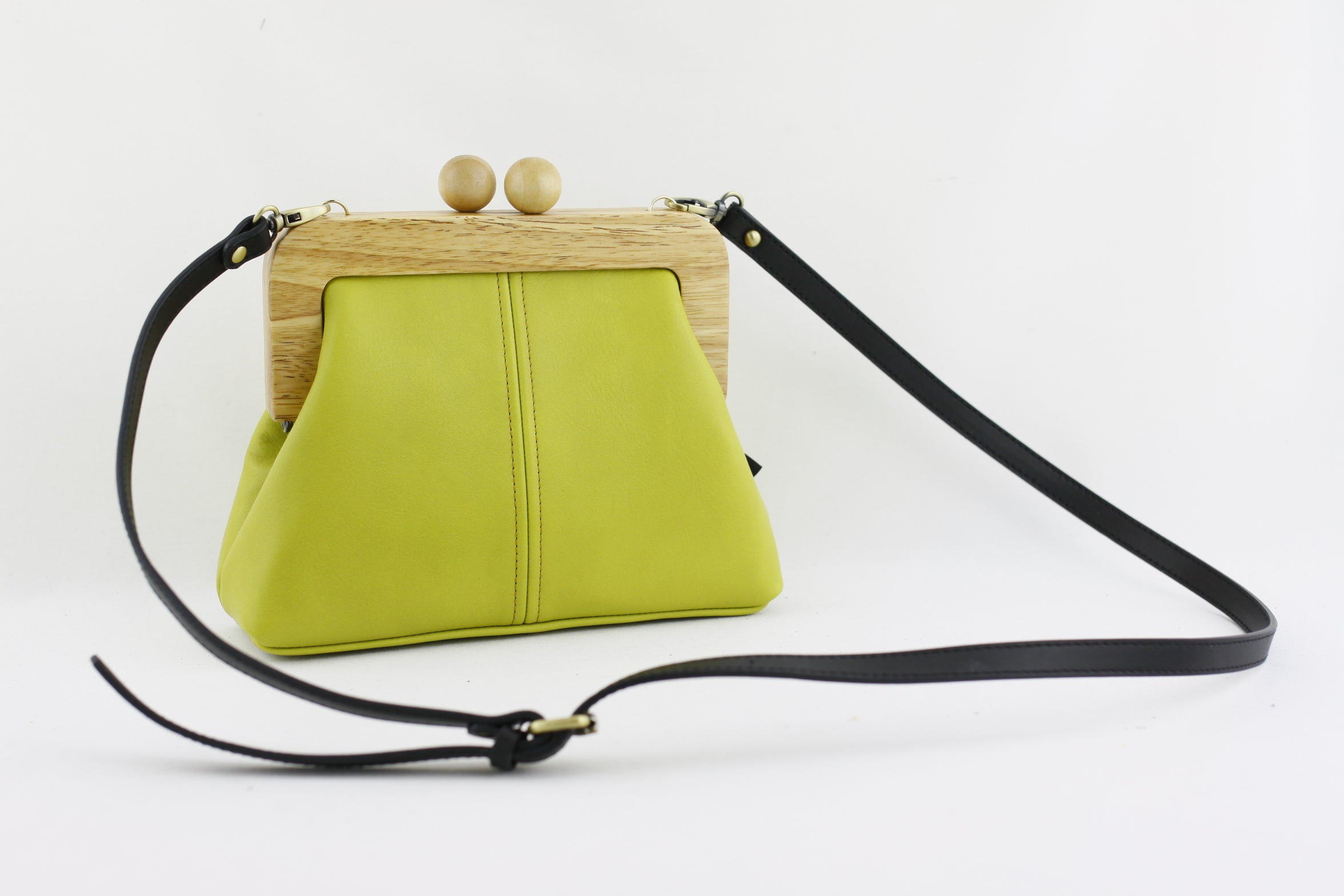 Women's Green Genuine Leather Clutch Bag with Strap | PINKOASIS