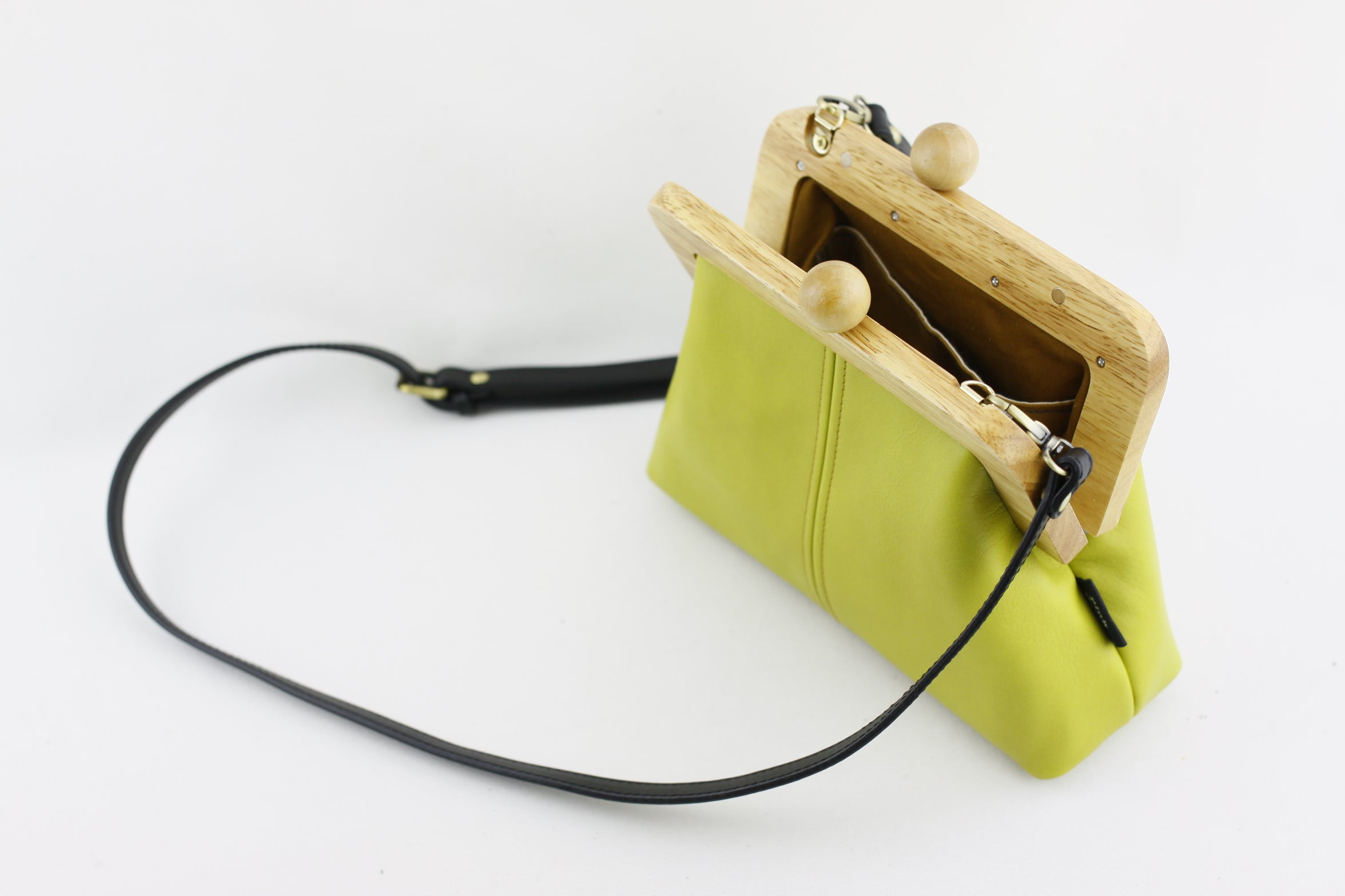 Women's Green Genuine Leather Clutch Bag with Strap | PINKOASIS