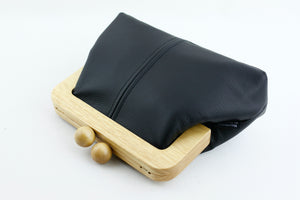Women's Black Genuine Leather Clutch Bag with Strap | PINKOASIS