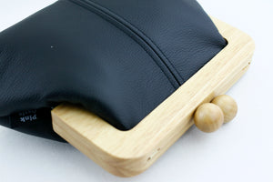 Women's Black Genuine Leather Clutch Bag with Strap | PINKOASIS