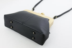 Women's Black Genuine Leather Clutch Bag with Strap | PINKOASIS