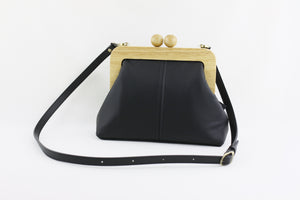 Women's Black Genuine Leather Clutch Bag with Strap | PINKOASIS