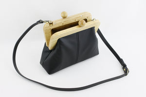 Women's Black Genuine Leather Clutch Bag with Strap | PINKOASIS