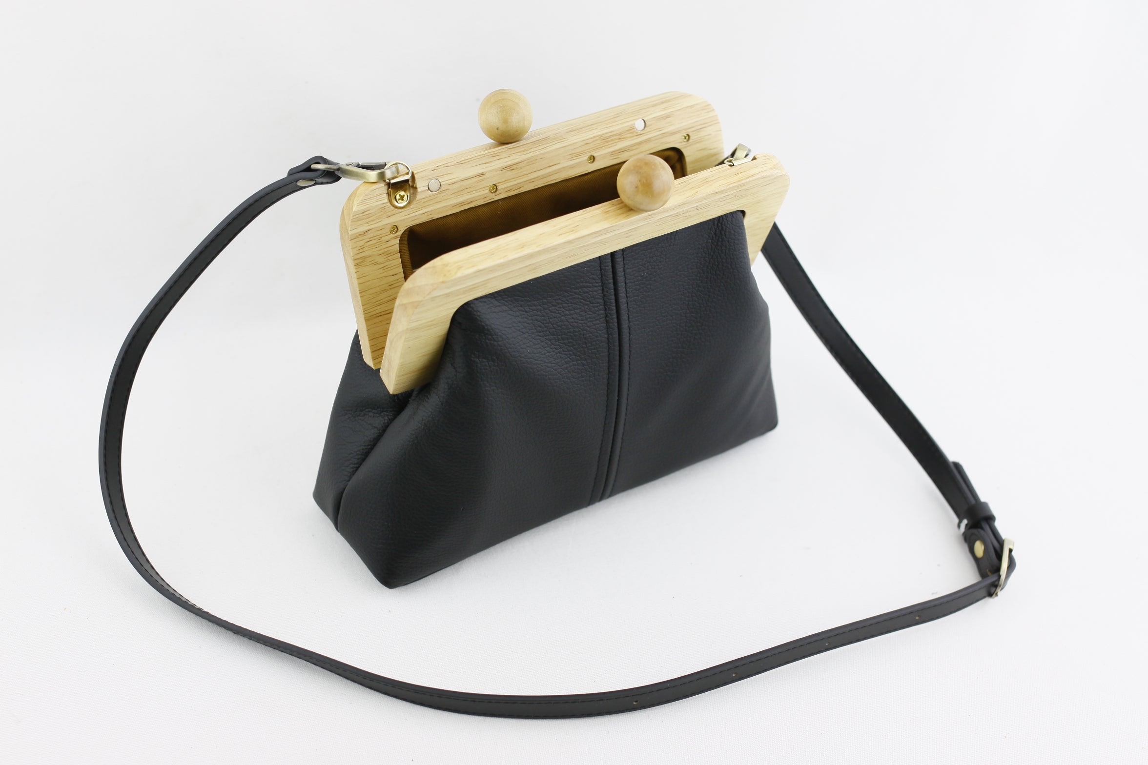 Women's Black Genuine Leather Clutch Bag with Strap | PINKOASIS