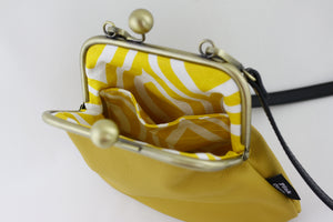 Mustard Leather Kisslock Bag with Strap  | PINKOASIS