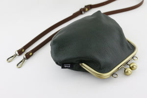 Emerald Leather Kisslock Bag with Strap  | PINKOASIS