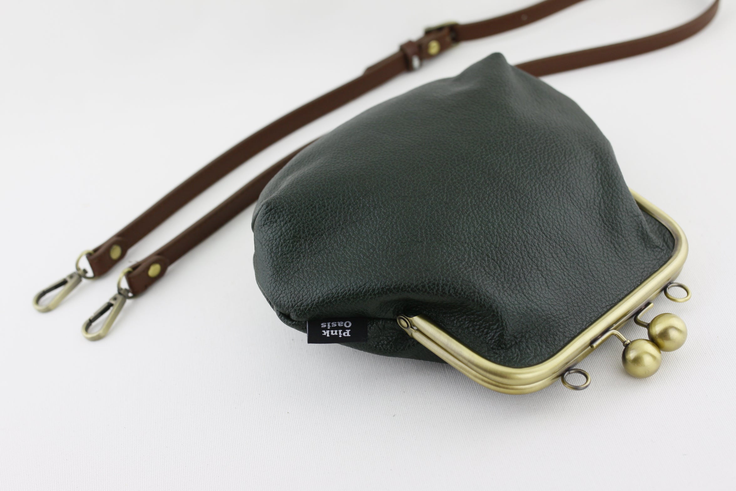 Emerald Leather Kisslock Bag with Strap  | PINKOASIS