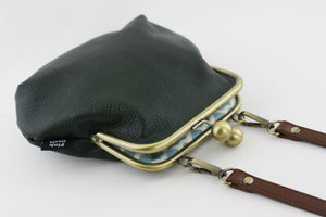 Emerald Leather Kisslock Bag with Strap  | PINKOASIS