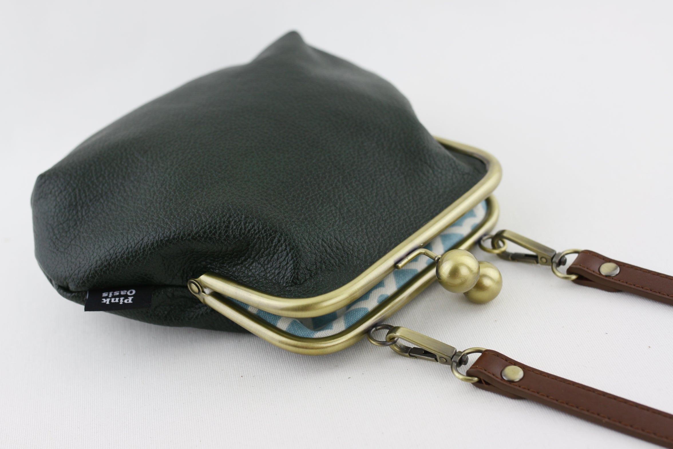 Emerald Leather Kisslock Bag with Strap  | PINKOASIS