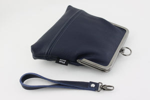 Women's Navy Blue Leather Wristlet Handmade in Australia | PINKOASIS
