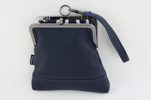 Women's Navy Blue Leather Wristlet Handmade in Australia | PINKOASIS