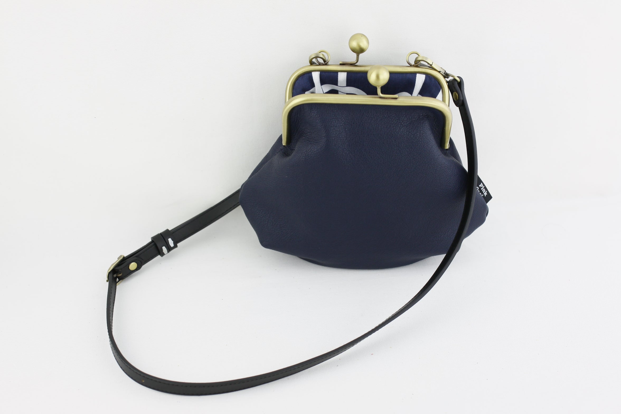 Women's Navy Genuine Leather Clutch Bag with Strap | PINKOASIS