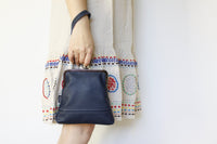 Women's Navy Blue Leather Wristlet Handmade in Australia | PINKOASIS