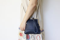 Women's Navy Blue Leather Wristlet Handmade in Australia | PINKOASIS