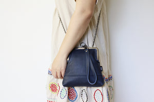 Women's Navy Blue Leather Wristlet Handmade in Australia | PINKOASIS