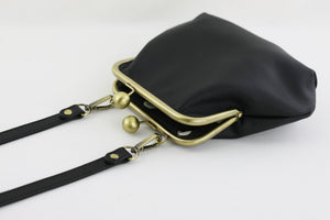 Women's Black Genuine Leather Clutch Bag with Strap | PINKOASIS