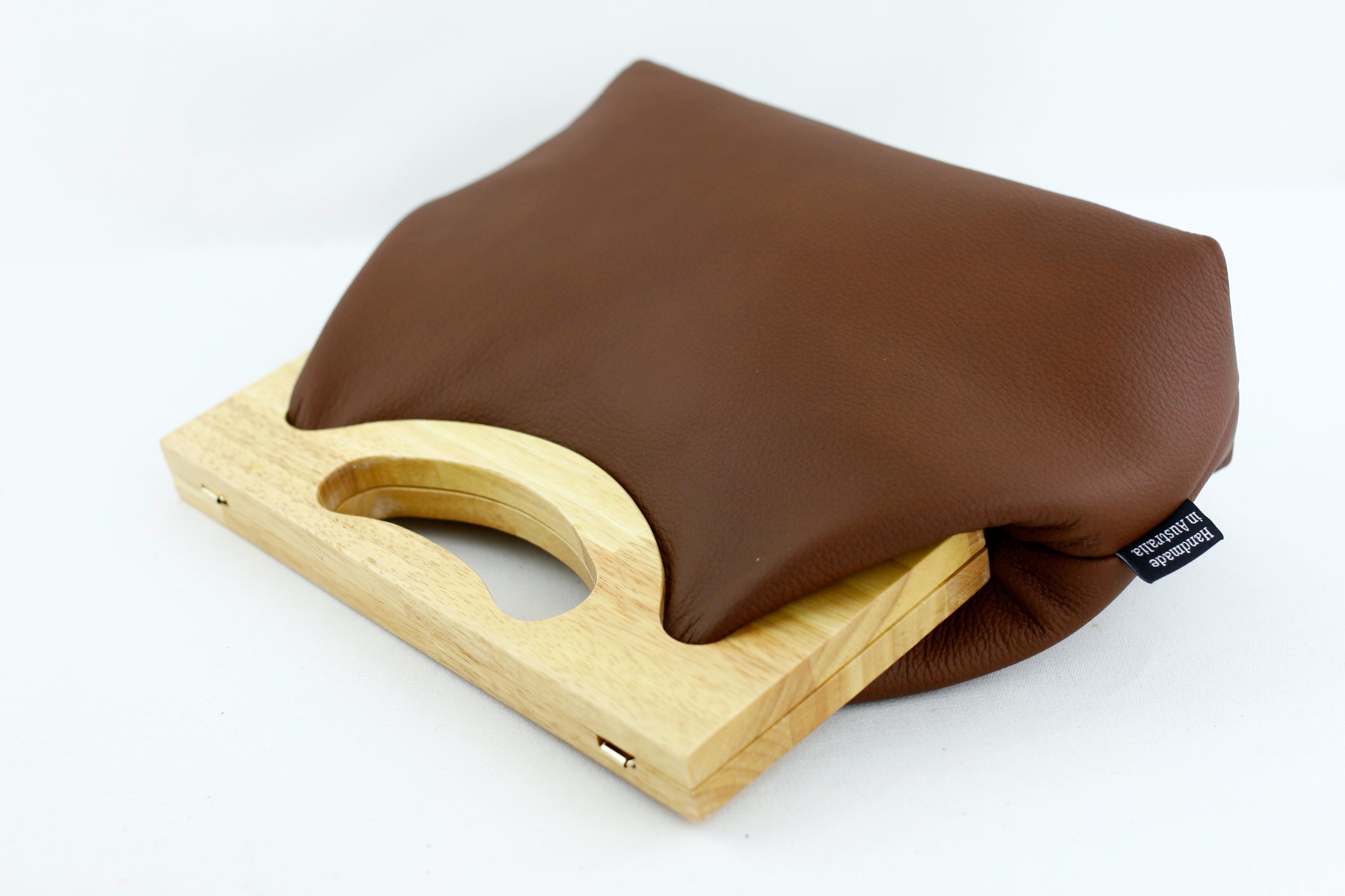 Women's Genuine Leather Wood Frame Handbag with Strap | PINKOASIS
