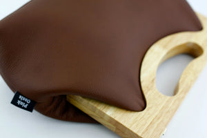 Women's Genuine Leather Wood Frame Handbag with Strap | PINKOASIS