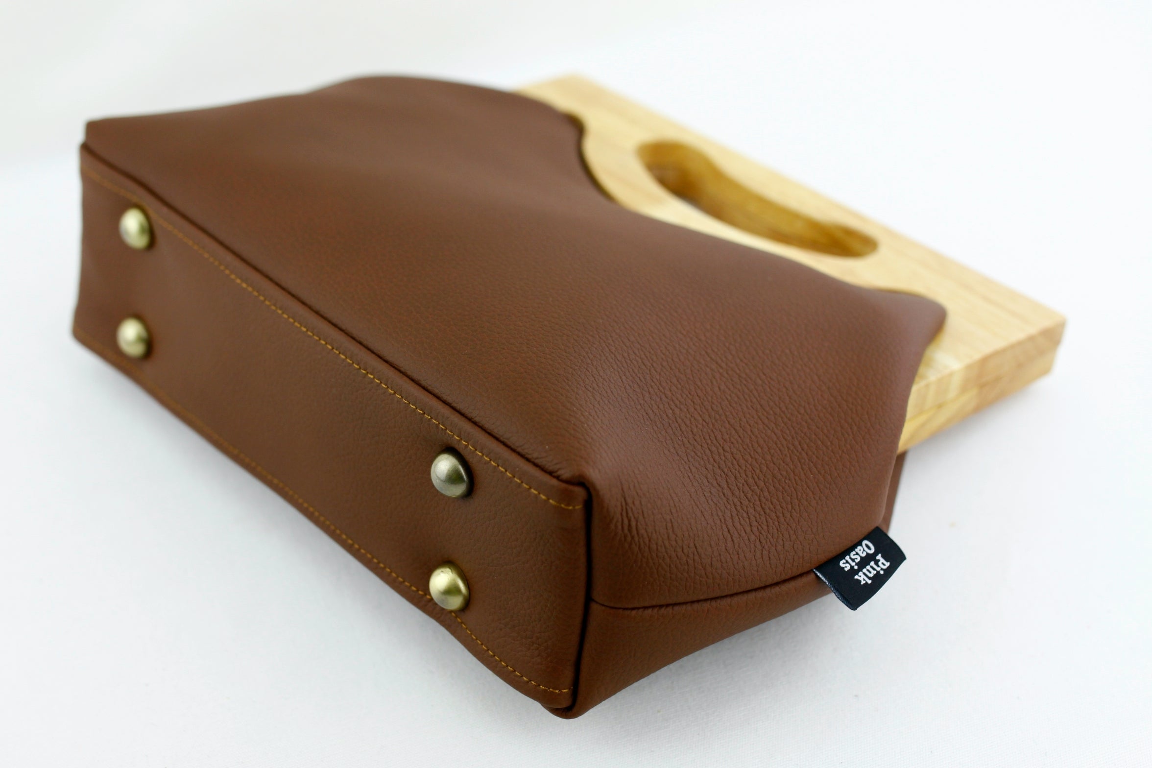 Women's Genuine Leather Wood Frame Handbag with Strap | PINKOASIS