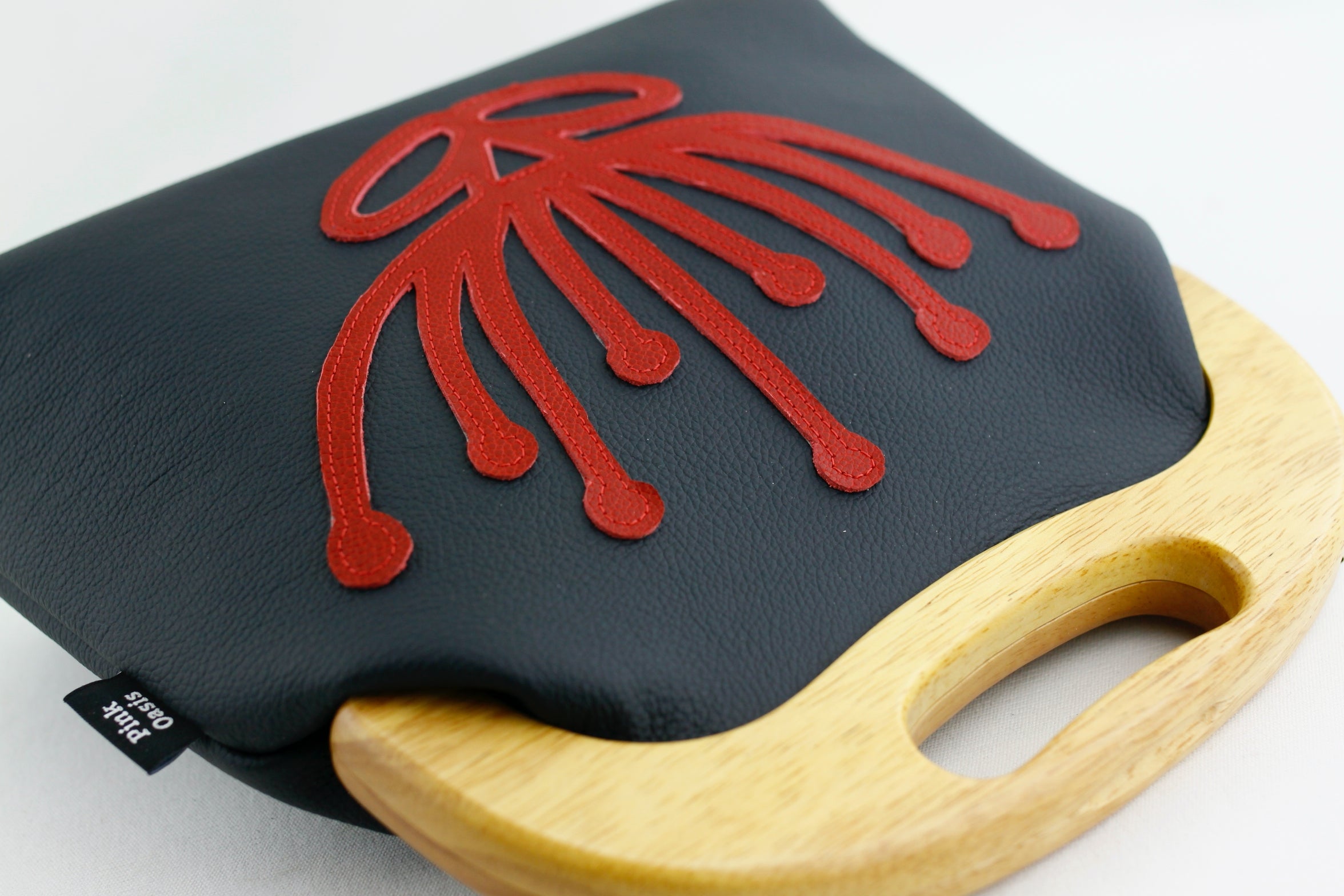 Handmade Waratah Navy Leather Handbag for Women | PINKOASIS