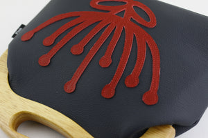 Handmade Waratah Navy Leather Handbag for Women | PINKOASIS