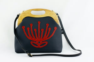 Handmade Waratah Navy Leather Handbag for Women | PINKOASIS