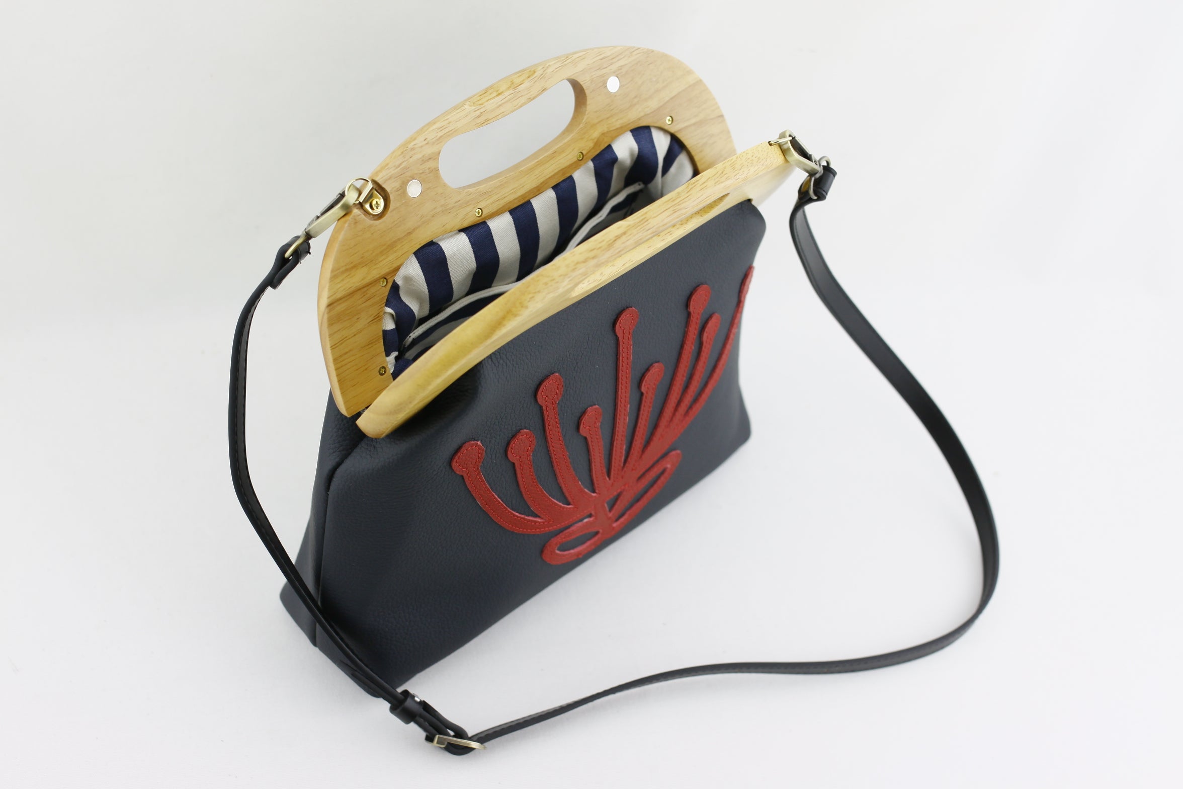 Handmade Waratah Navy Leather Handbag for Women | PINKOASIS