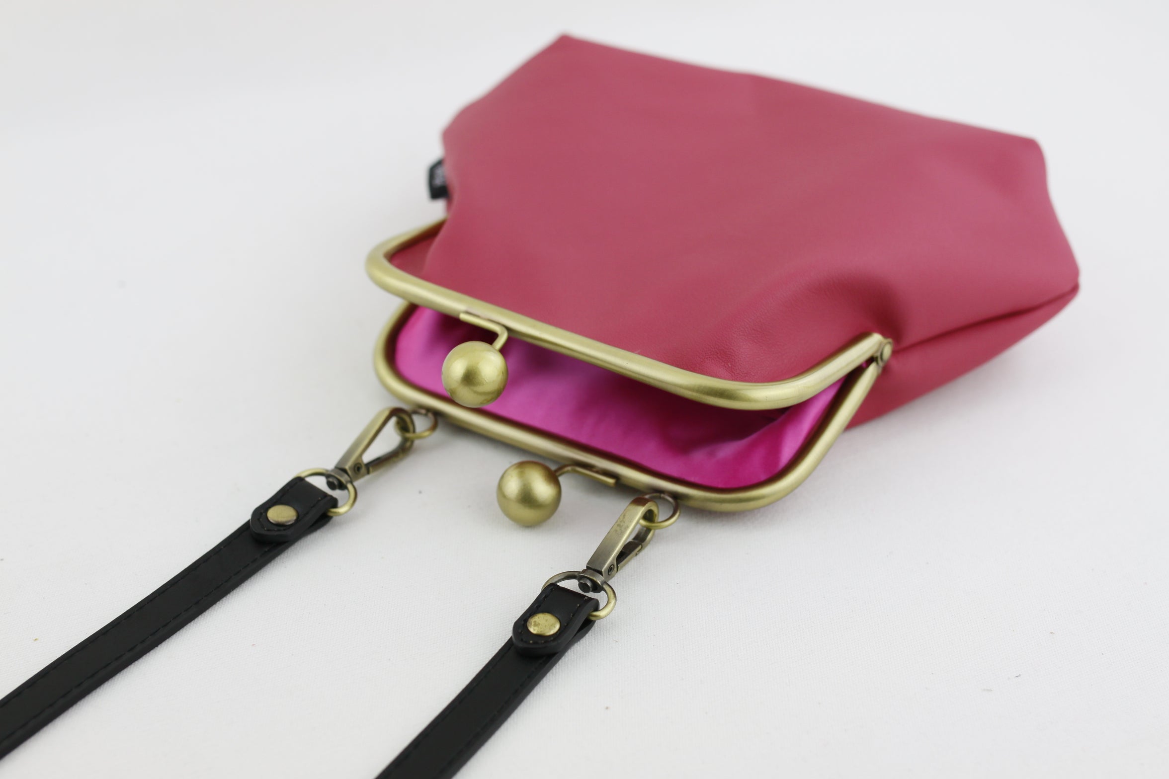 Women's Fuchsia Genuine Leather Clutch Bag with Strap | PINKOASIS