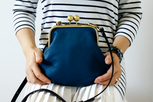Peacock Blue Leather Kisslock Bag with Strap | PINKOASIS