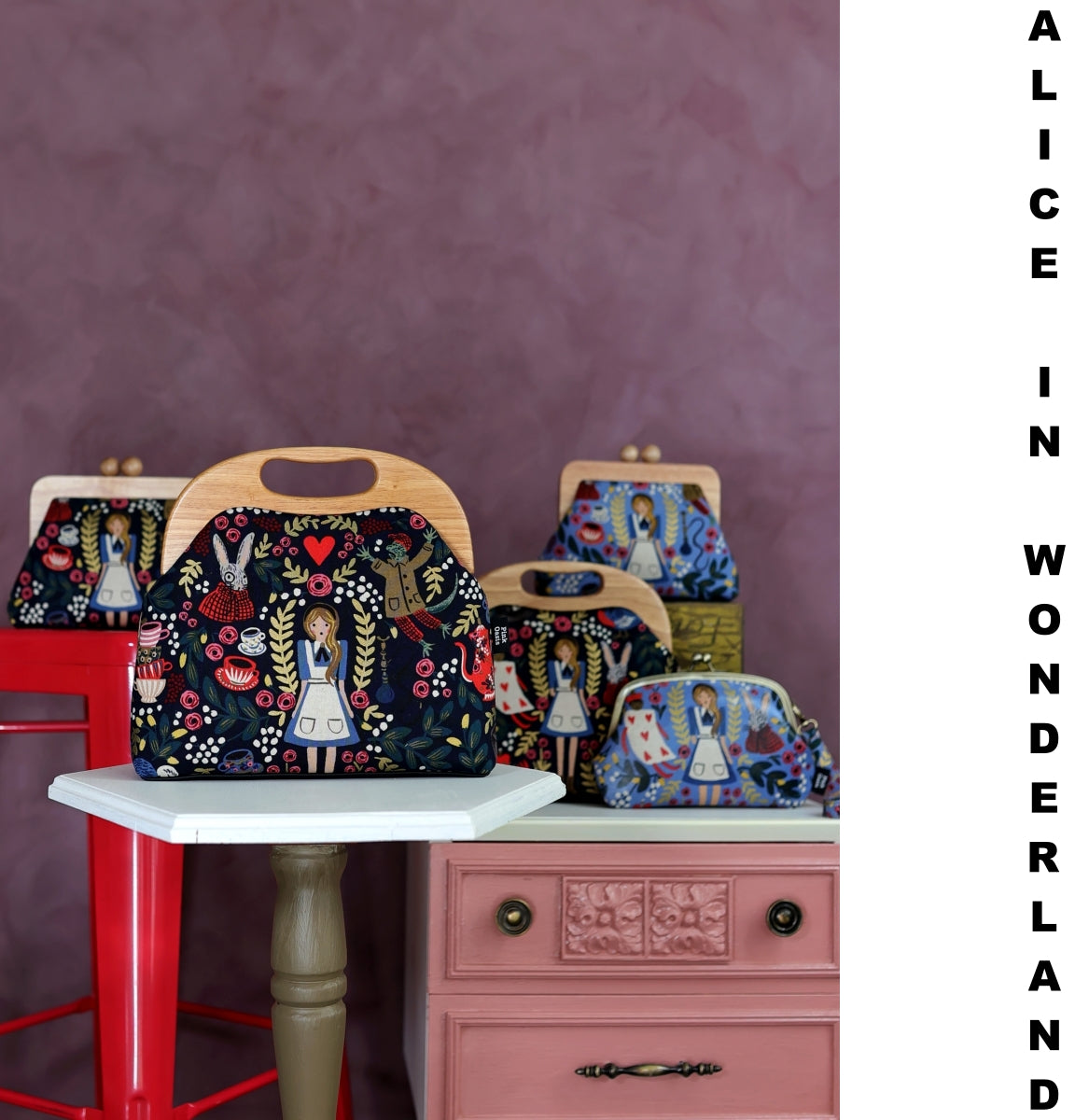 Alice in Wonderland Clutch Bag Handmade | PINK OASIS