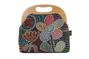 Tapestry Woven Fabric Doodle Flora Large Wood Frame Bag