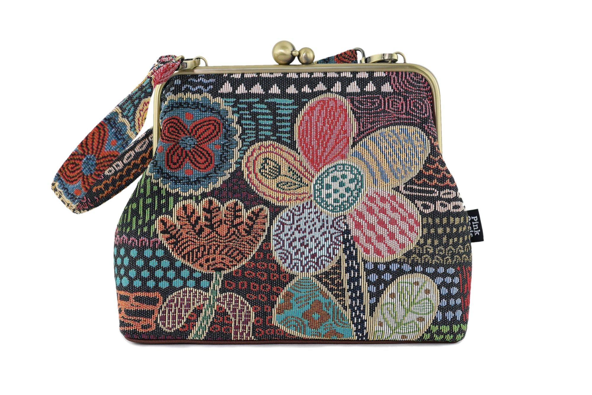 Tapestry Woven Fabric Doodle Flora Crossbody Bag with Webbing Strap