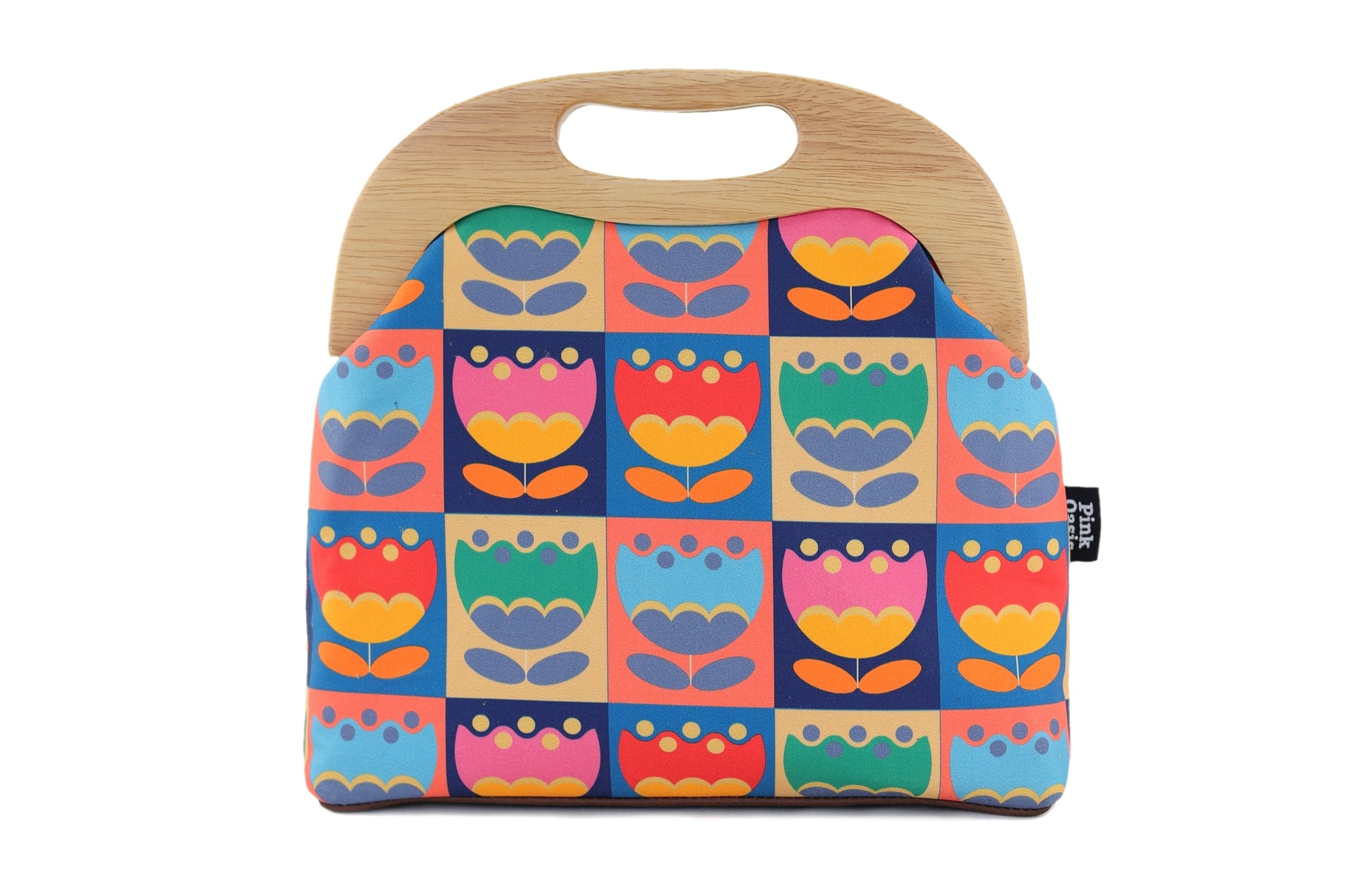 Multi-coloured Tulips Large Wood Frame Bag | PINK OASIS