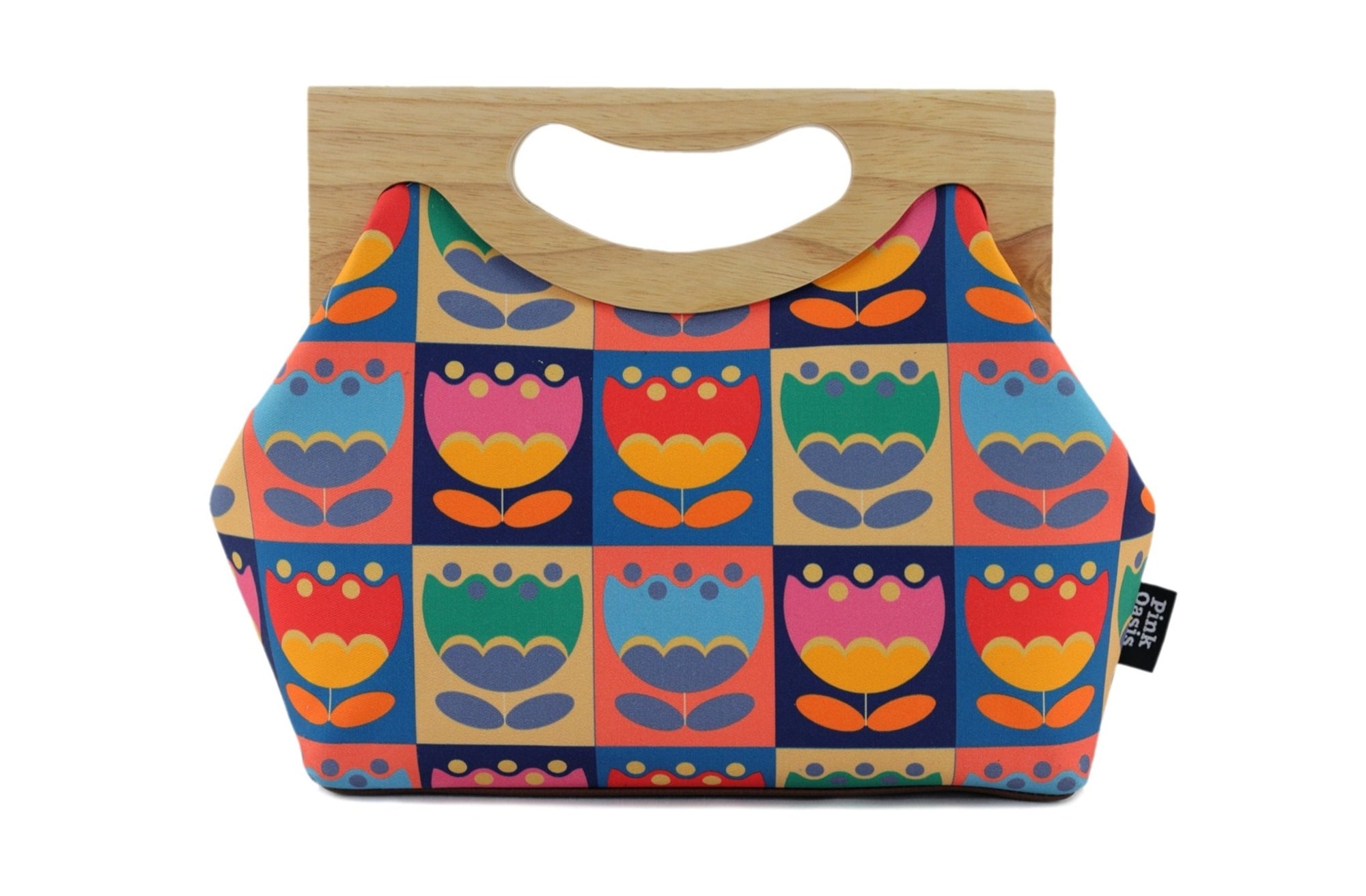 Multi-coloured Tulips Medium Size Wood Frame Bag | PINK OASIS