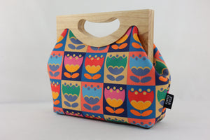 Multi-coloured Tulips Medium Size Wood Frame Bag | PINK OASIS