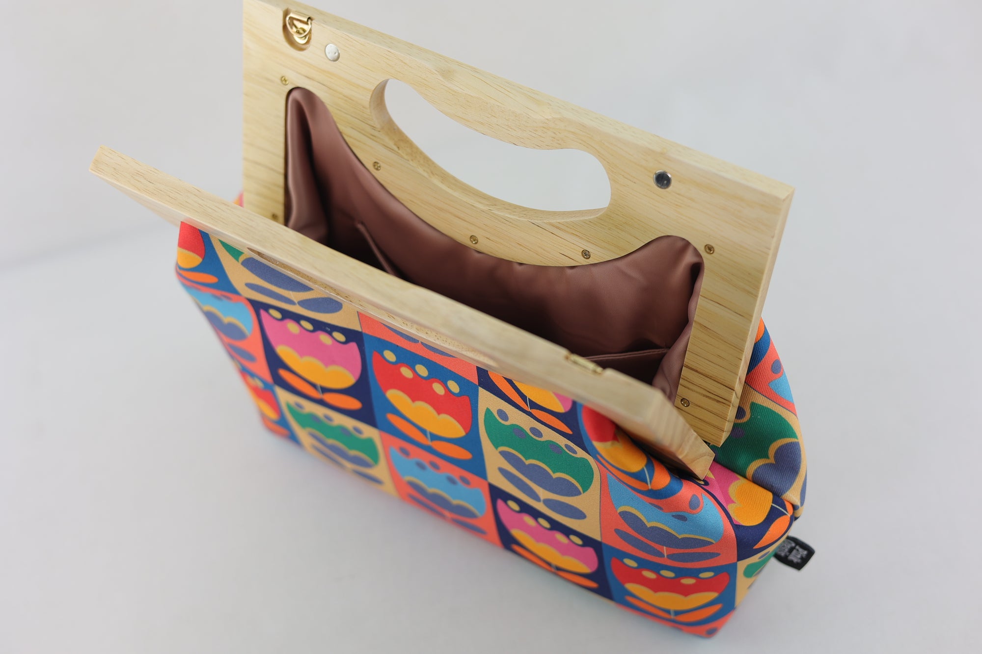 Multi-coloured Tulips Medium Size Wood Frame Bag | PINK OASIS