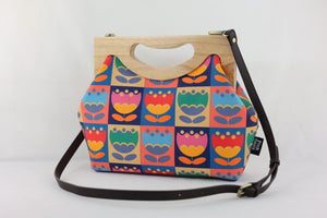 Multi-coloured Tulips Medium Size Wood Frame Bag | PINK OASIS