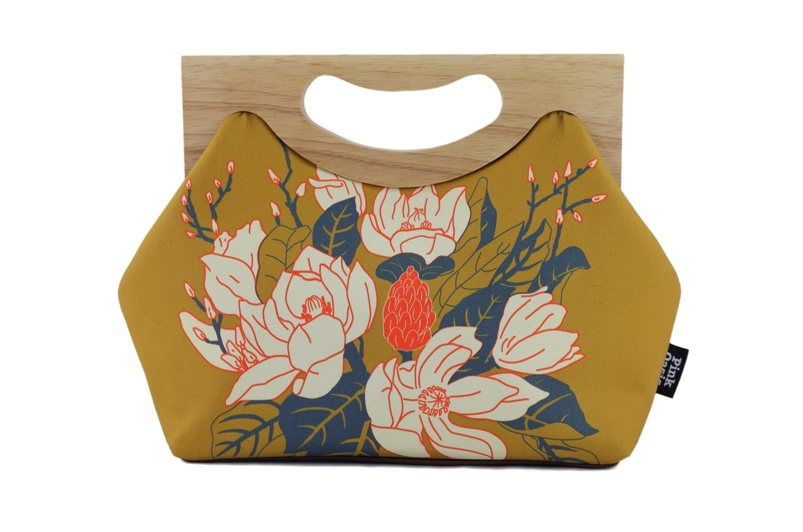 Magnolia Mustard Medium Size Wood Frame Bag | PINK OASIS
