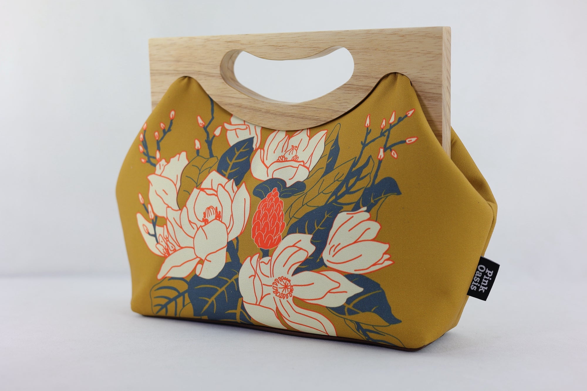 Magnolia Mustard Medium Size Wood Frame Bag | PINK OASIS