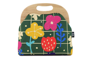 Spring Lawn & flower Large Wood Frame Bag | PINK OASIS
